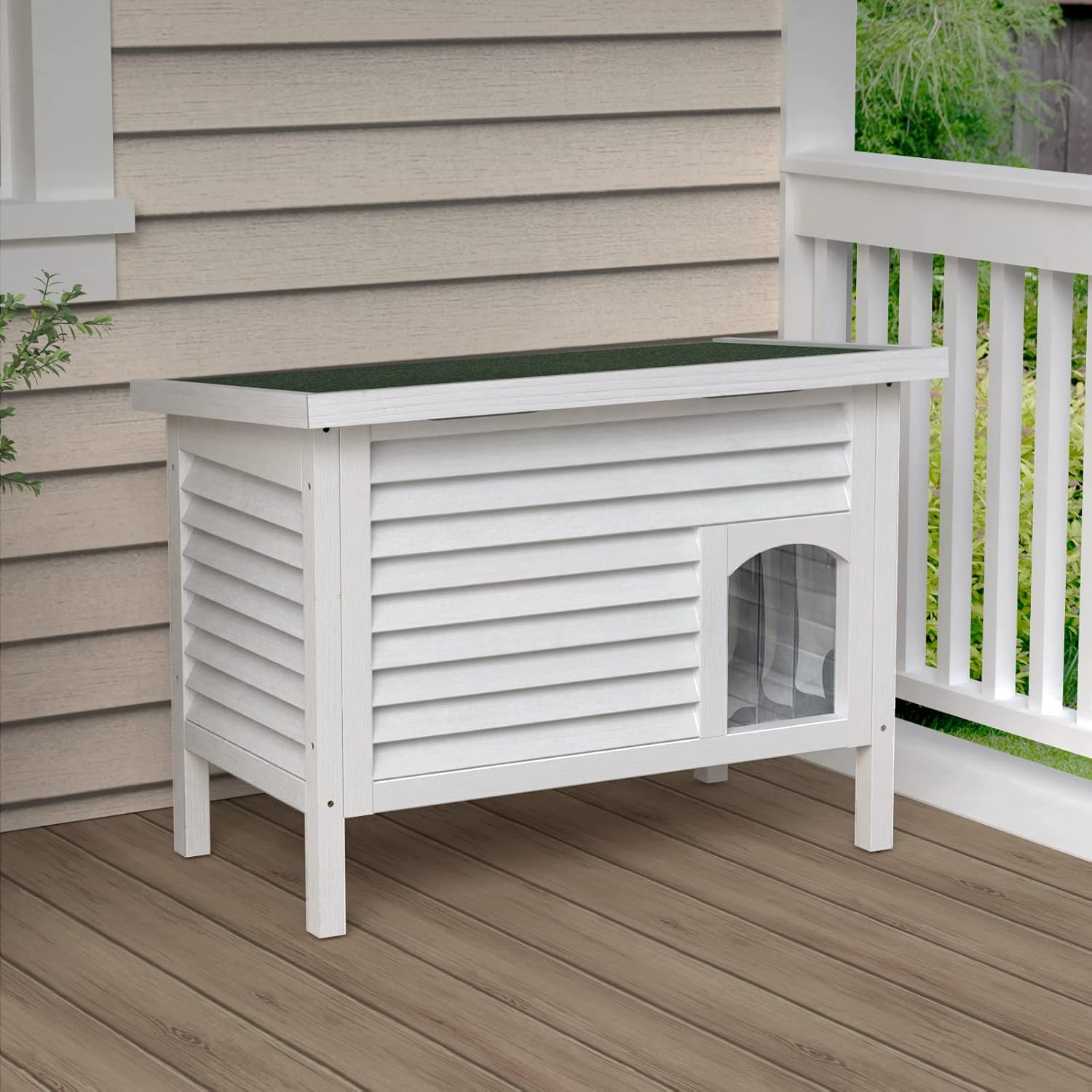 Outdoor Solid Wood Cat House with Waterproof Roof 31.9" Lx18.9 Wx23.6 H U666275