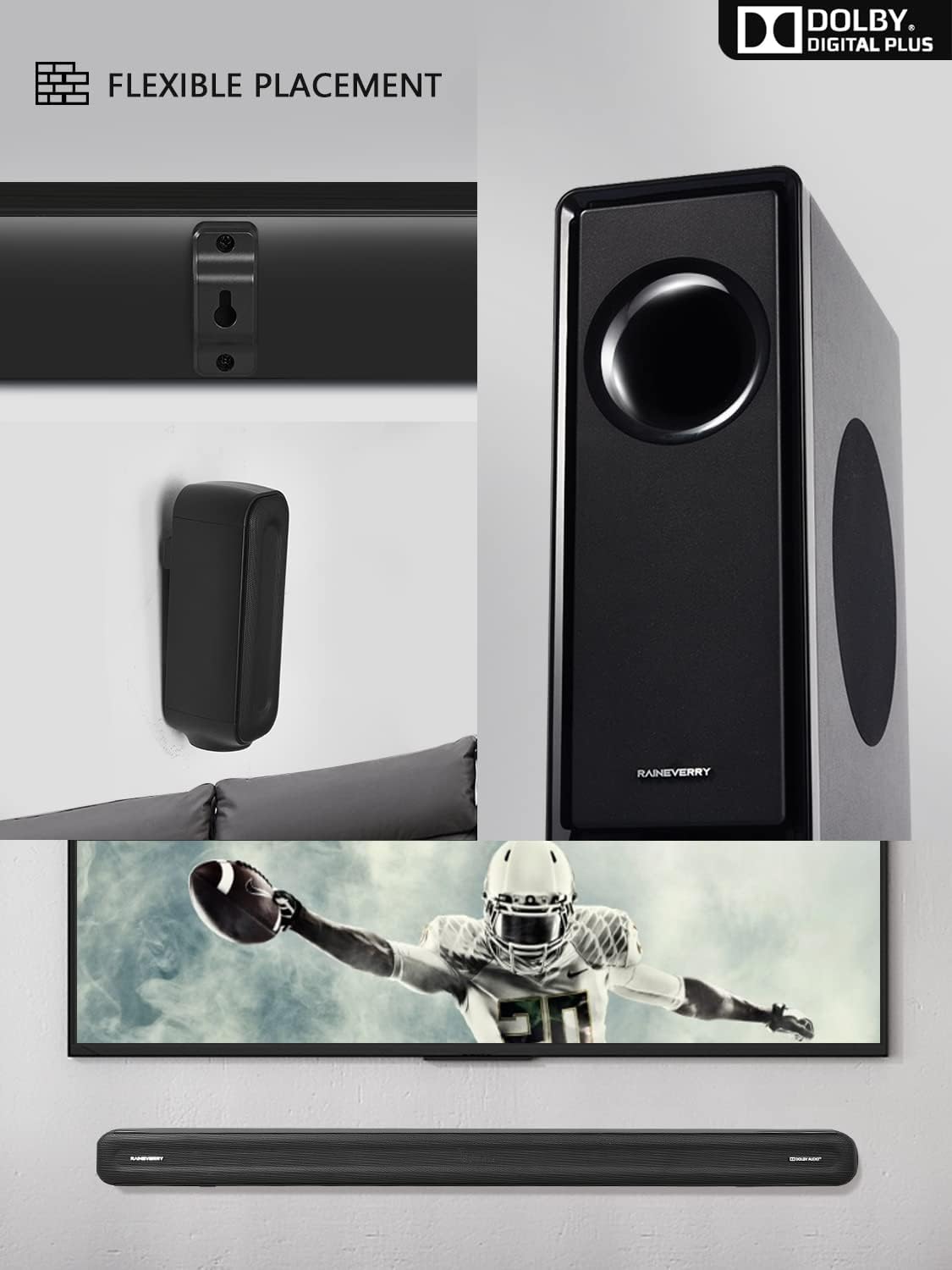 5.1 CH Surround Sound Bar with Dolby Audio, Wireless Subwoofer & Rear Speaker, Bluetooth 5.3 I403660