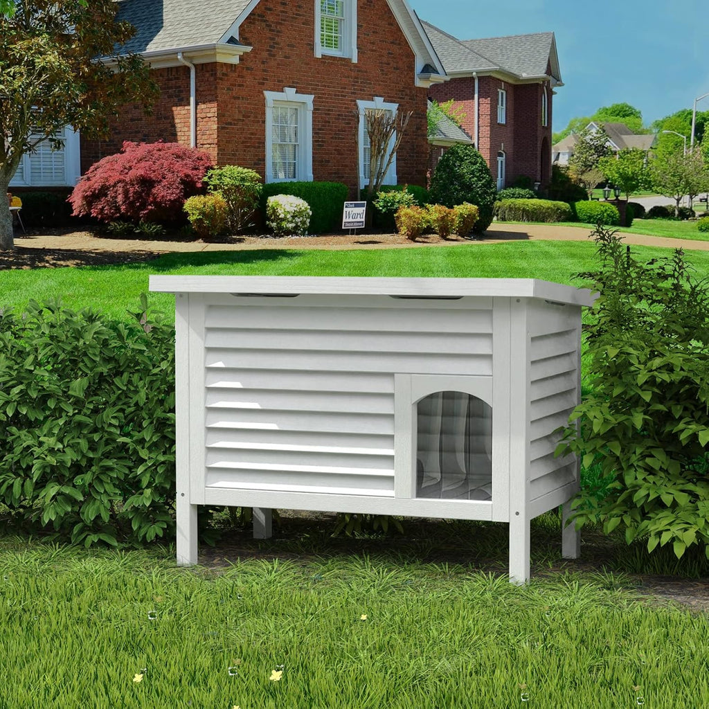Outdoor Solid Wood Cat House with Waterproof Roof 31.9" Lx18.9 Wx23.6 H U666275