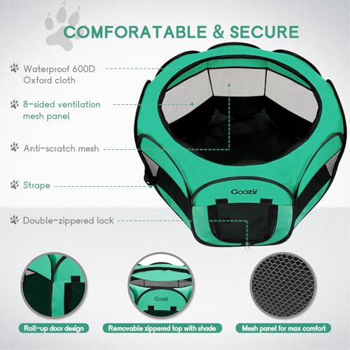 Green Collapsible Dog Playpen with Bottom Roof Cover W13786