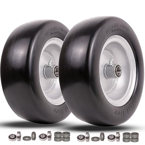 11x4.00-5 Flat Free Solid Smooth Tires and Wheel with Precision Bearings (2 Pack) P99889