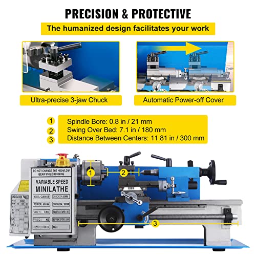 Metal Lathe 7 x 12 Inch, 2250 RPM 550W Variable Speed Bench Top Metal Lathe G81604