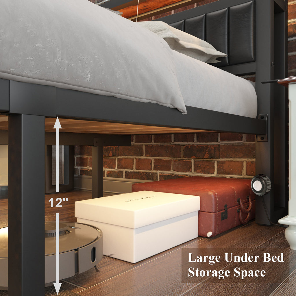 Black Full Bed Frame with Storage Headboard and Drawers O4591