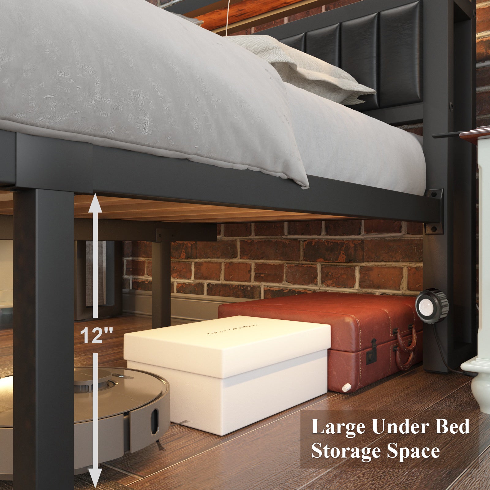Black Full Bed Frame with Storage Headboard and Drawers O4591