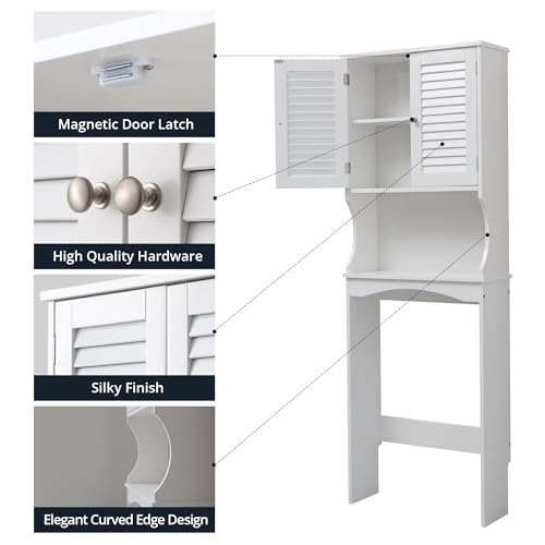 White 3-Tier Over The Toilet Storage Cabinet with Double Doors, 23 x 67 inches G80433
