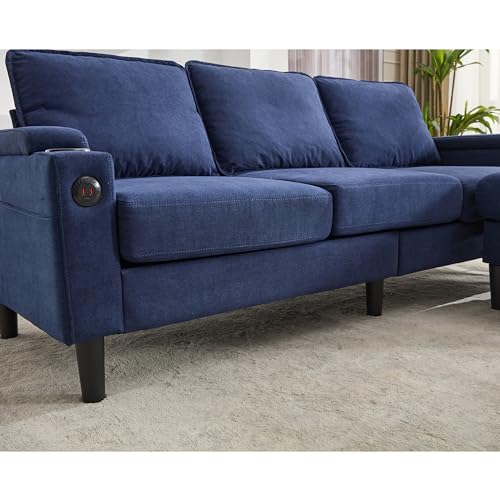 Beige Linen 3 Seat Sectional Sofa with Storage Ottoman F650