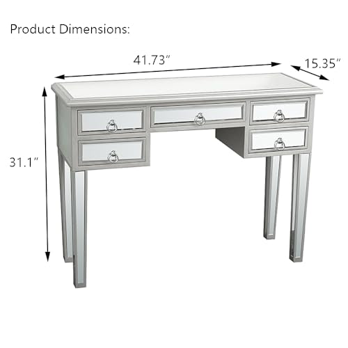 Silver Mirrored Vanity Desk with 3 Drawers C50421