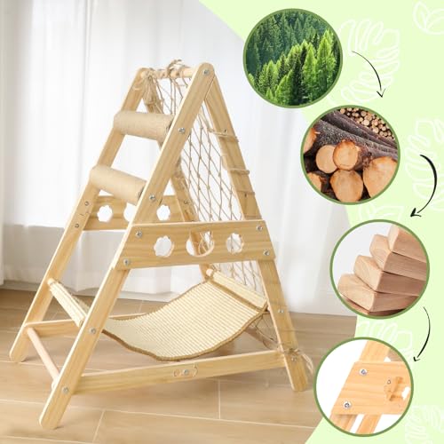 Cat Tower with Hammock Sisal Ball Solid Wood Cat Tree H6283