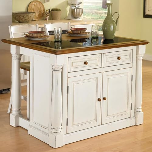 Off-White Kitchen Island Set with 2 Stools U624