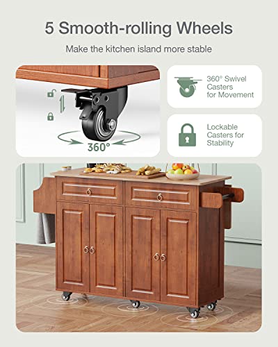 Brown Kitchen Island with Drop Leaf Storage on Wheels U33727