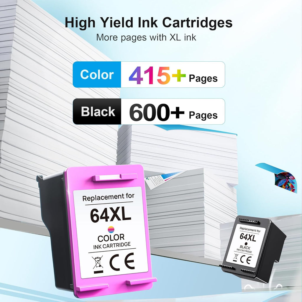 Remanufactured Ink Cartridge Replacement for HP Ink 64 (1 Black, 1 Color) H641607