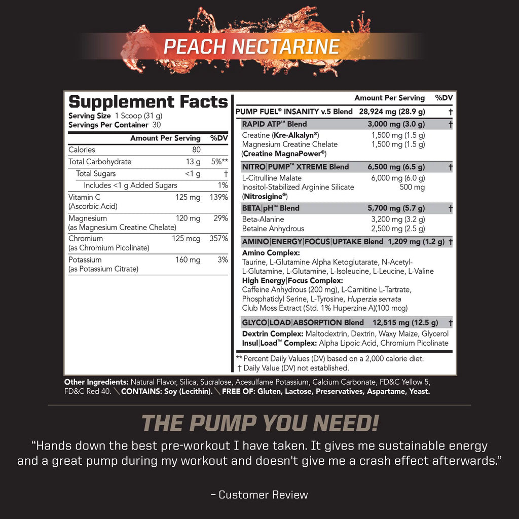 Peach Nectarine Pre Workout Drink Mix 30 Servings S833