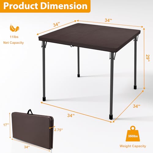 White 34" Square Plastic Folding Table with Carrying Handle K7396