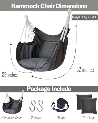 Hanging Cotton Hammock Chair with 2 Cushions W97073