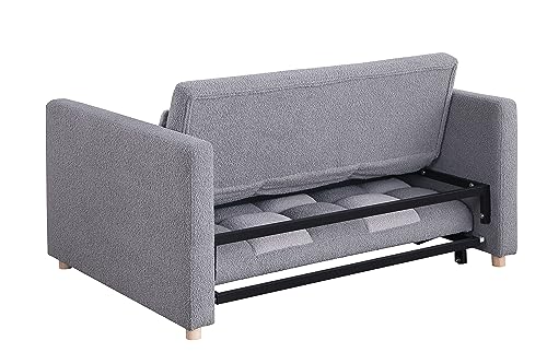 Brown Teddy Fabric Pull Out Sleeper Sofa with Adjustable Backrest and Pillows G628159