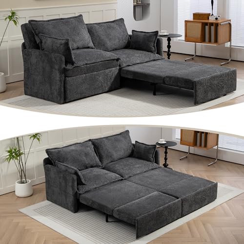 Queen Size Corduroy Convertible Sofa Bed with Storage Pockets T68360