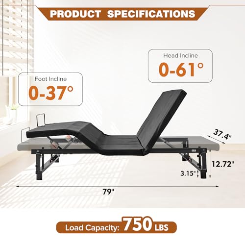 Twin XL Adjustable Electric Bed Frame with Wireless Remote Control Y7710