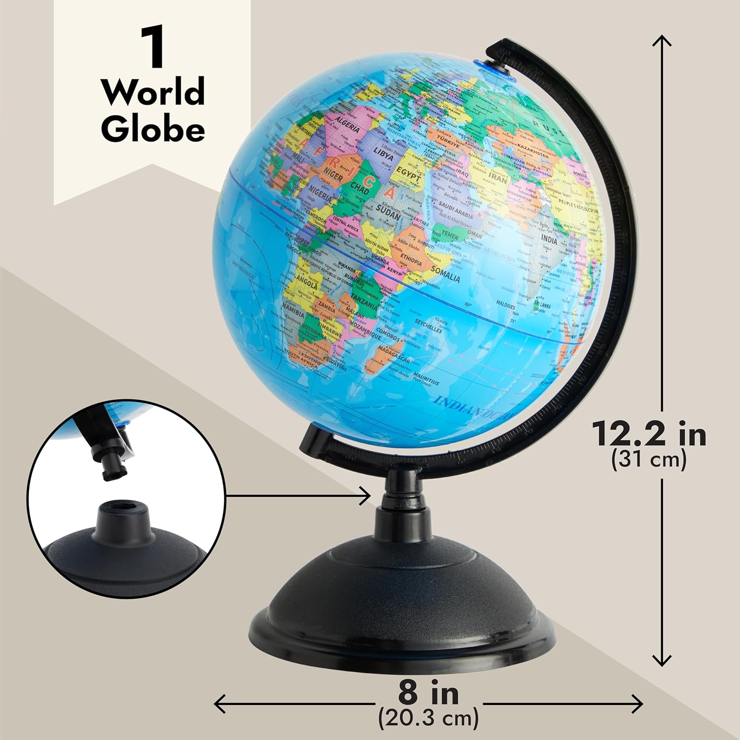 8-inch Rotating World Globe with Stand B179374