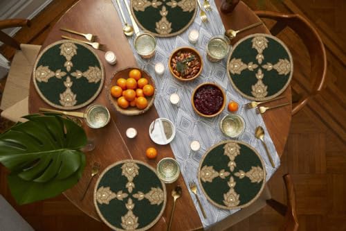 Green Gold Beaded Placemat 13 Inch Round X187