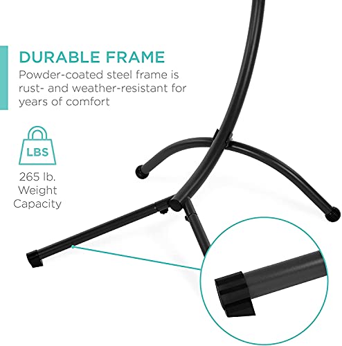 Teal Curved Steel Chaise Lounge Chair Swing with Built-in Pillow and Removable Canopy O470307