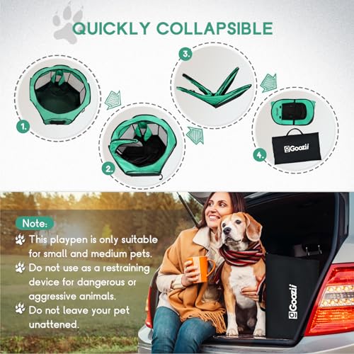Green Collapsible Dog Playpen with Bottom Roof Cover W13786
