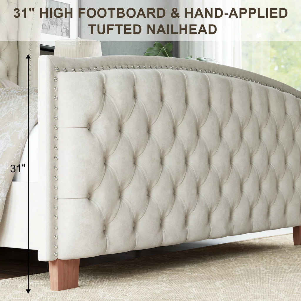 Cream Queen Size Platform Bed Frame L449799