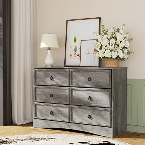 Gray 6 Drawer Dresser with Strip Lights K158409