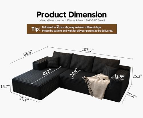 Black Left Facing Chaise Modular Sectional Sofa with Ottoman W363042