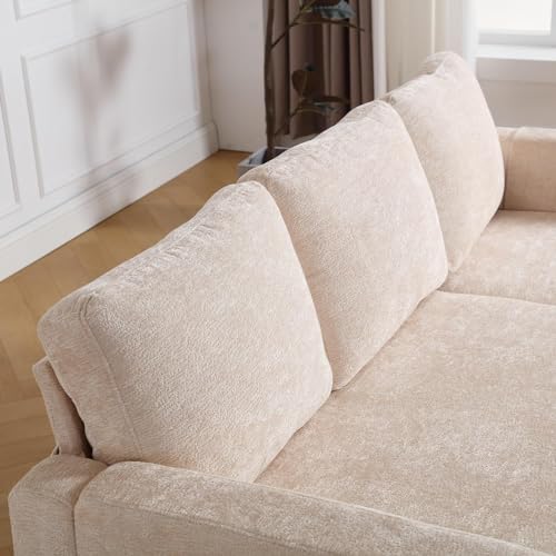 Beige L Shape Chenille Pull Out Sofa Bed Y304