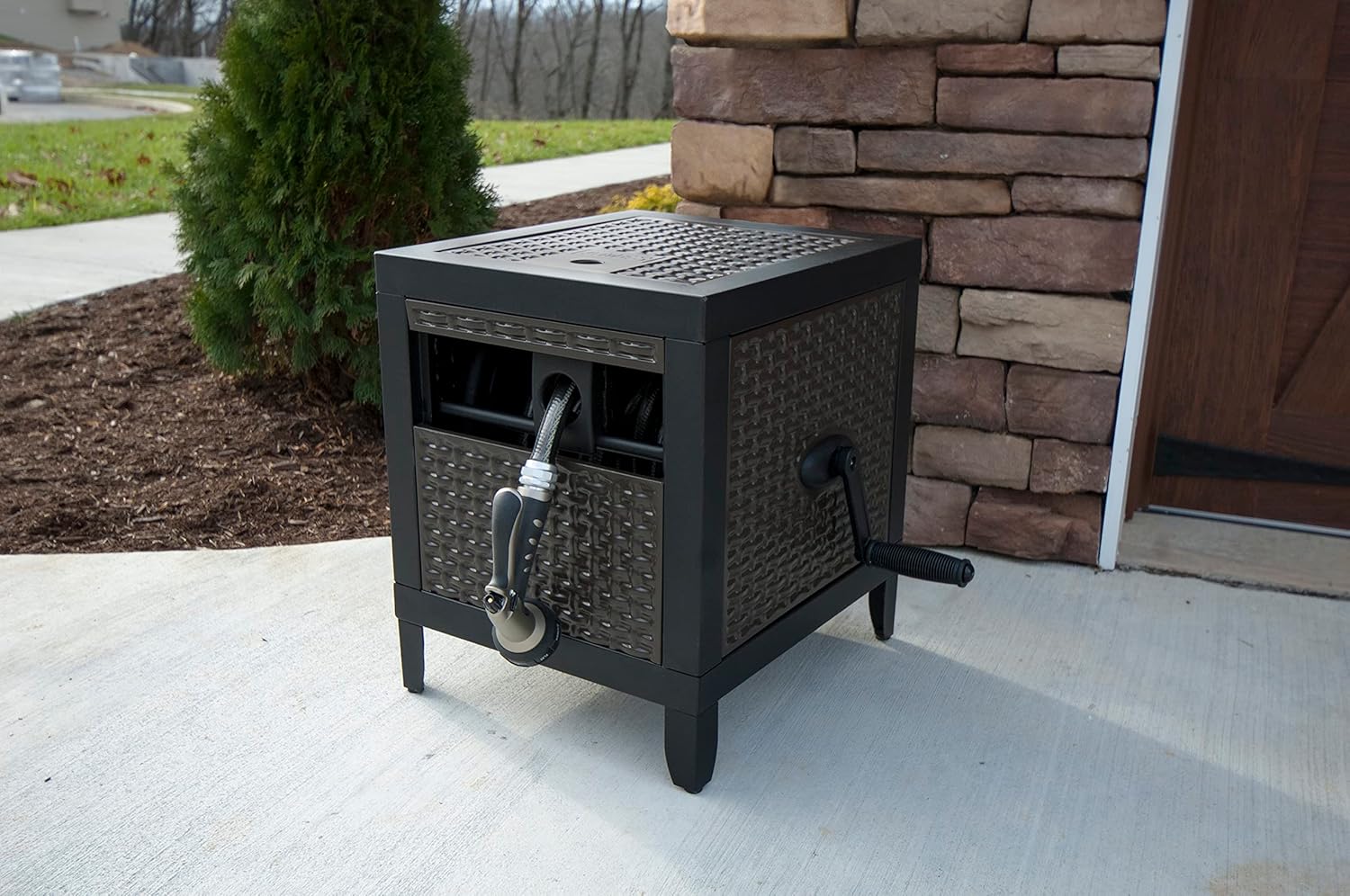 Black Metal Hose Reel Cabinet Box, 100 Ft. Capacity A271