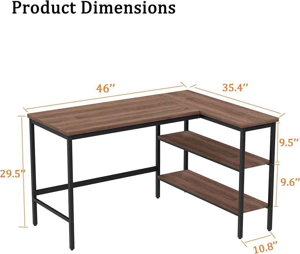 Brown L Shaped Corner Computer Desk 46" T8673