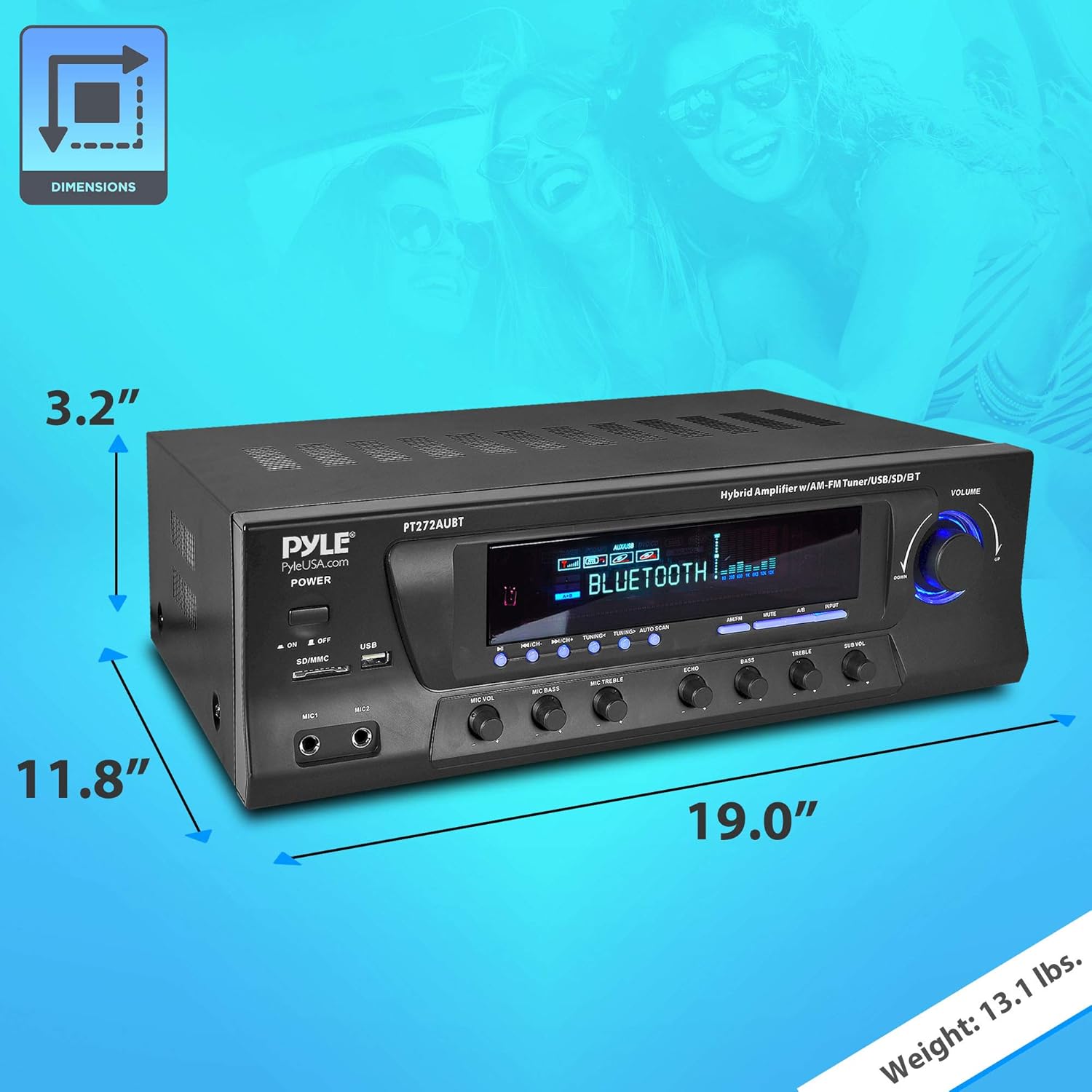 300W 4 Channel Bluetooth Stereo Receiver with USB, AM FM, RCA K48924