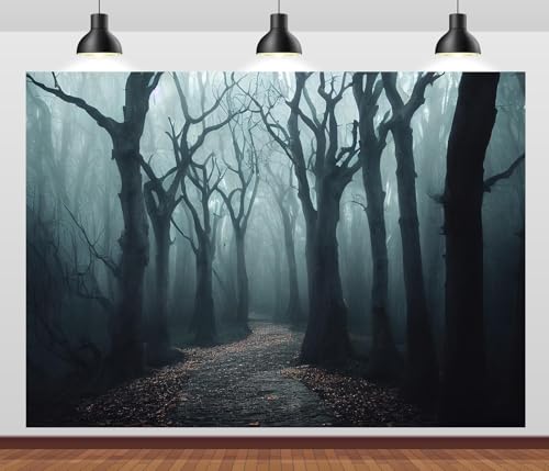 Haunted Mist Forest Backdrop 12x10ft Fabric Creepy Scene Dark Pathway Scary Trees Spooky Foggy Woods Background Z1339