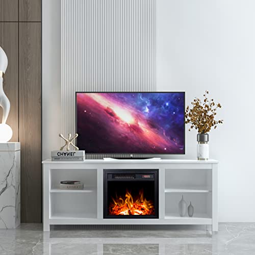 White 4 Cubby Electric Fireplace TV Stand Y7847