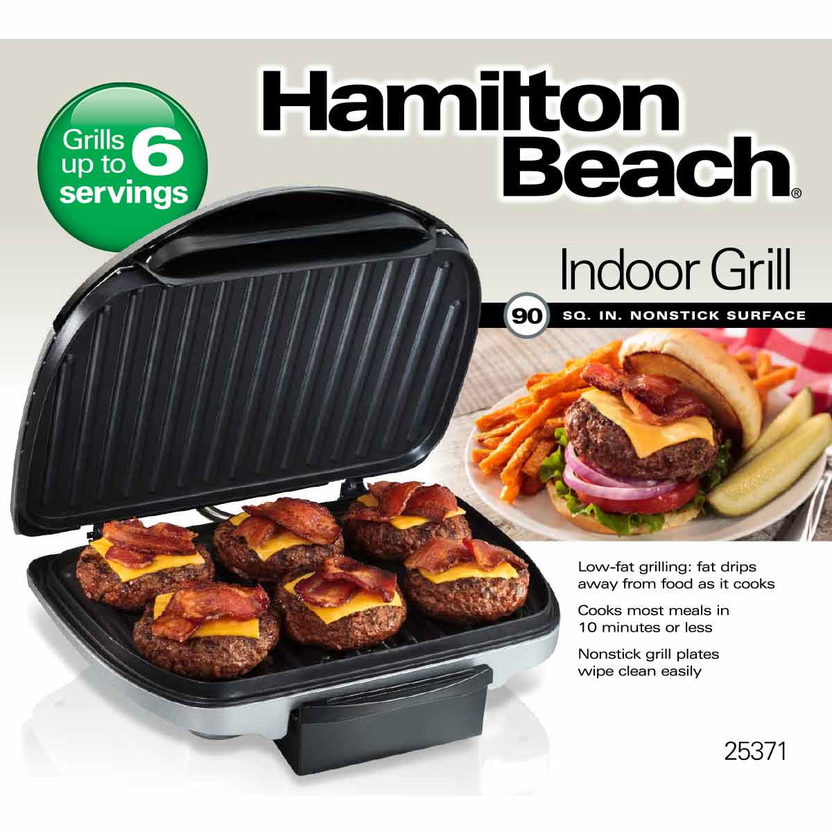 Electric Indoor Grill, 6-Serving, 90 sq.in. Nonstick Stainless Steel M1907