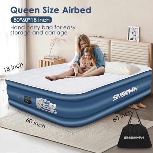 Queen Air Mattress with Built in Pump, 18" Elevated Inflatable Blow Up Mattress E603