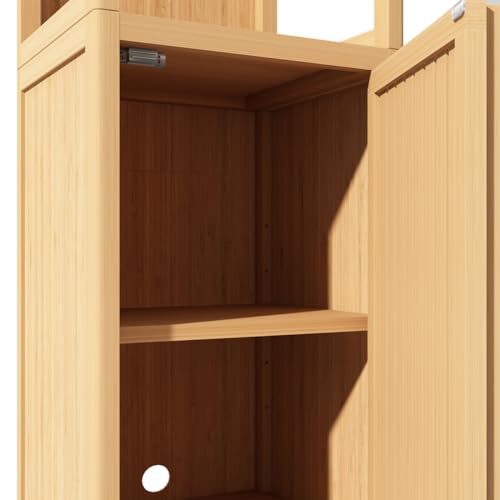 Tall Bamboo Bathroom Storage Cabinet with Door and 2 Tier Shelves B320774