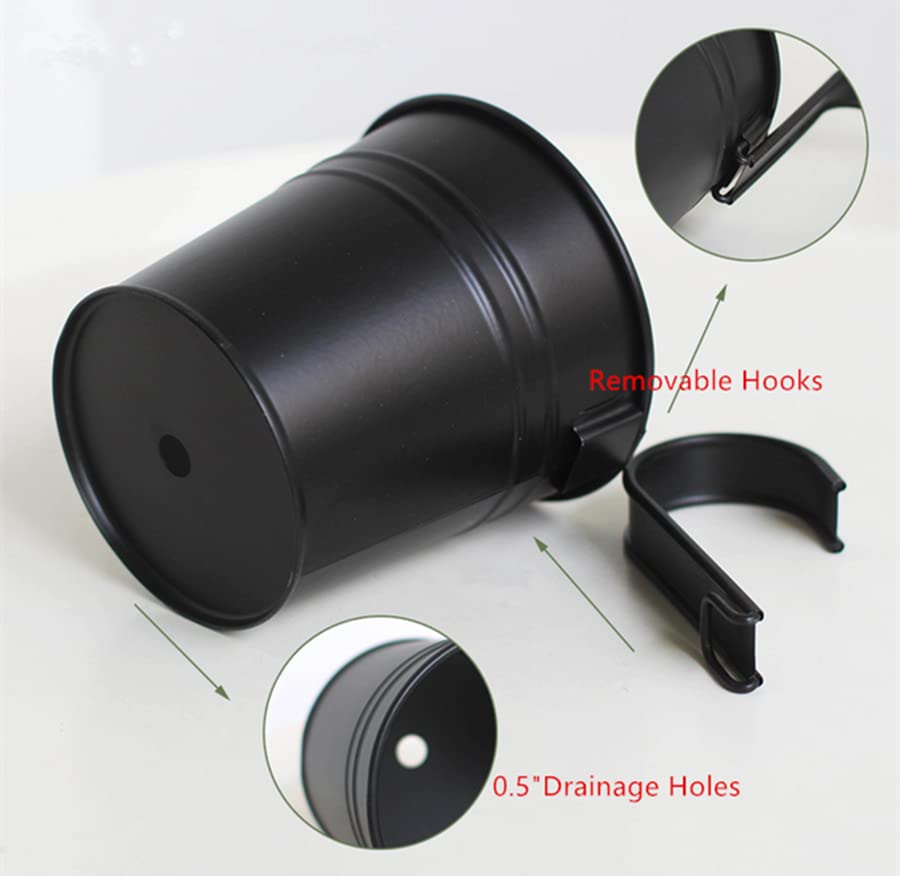 5 Pack Black Metal Hanging Plant Pots with Removable Hooks T281