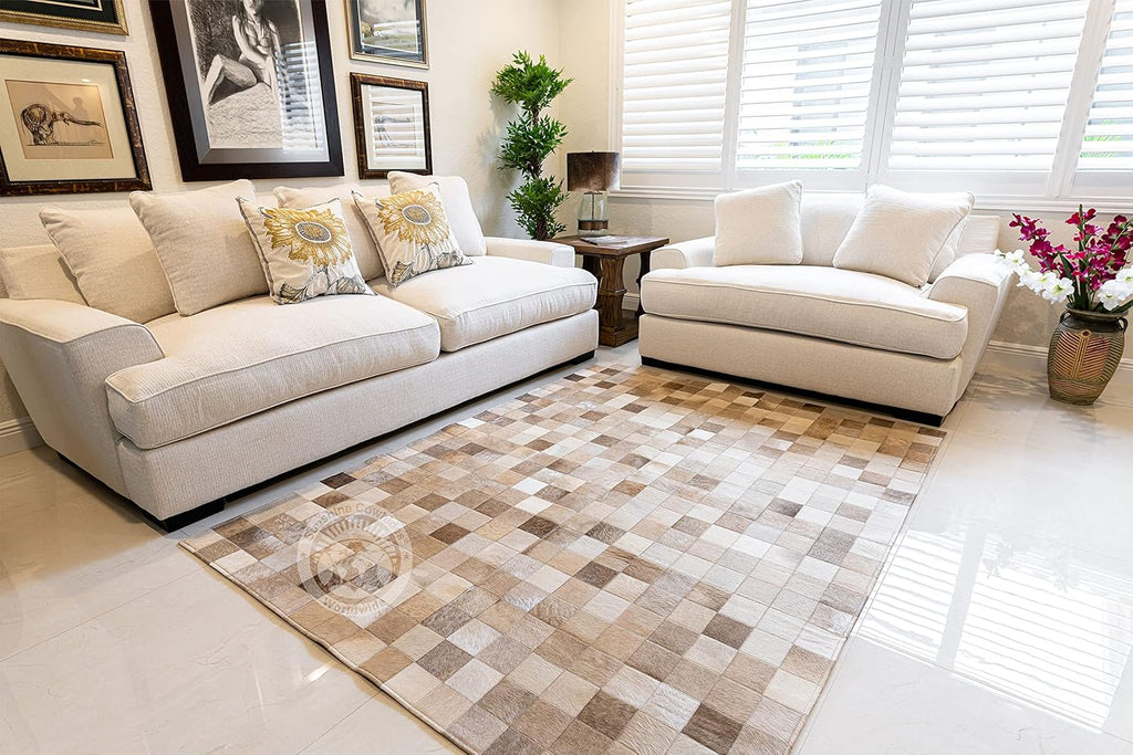 100% Genuine Patchwork Cowhide Rug - Taupe-Champagne, Medium (4x6 Ft.) F466