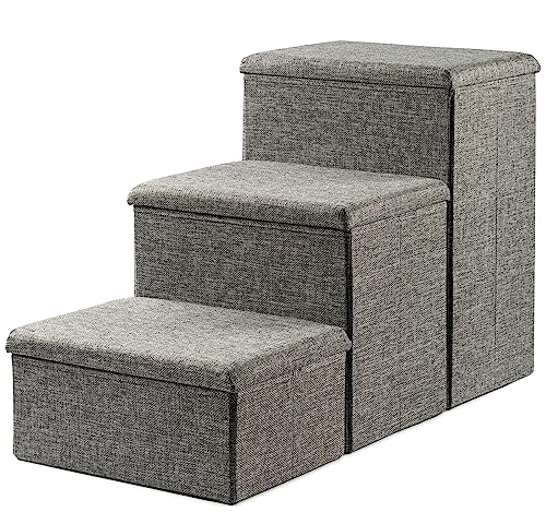 Collapsible Adjustable Pet Stairs with Storage (Grey) V586366