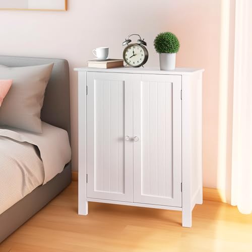 Gray Wooden Floor Storage Cabinet with Double Door and Adjustable Shelf J405