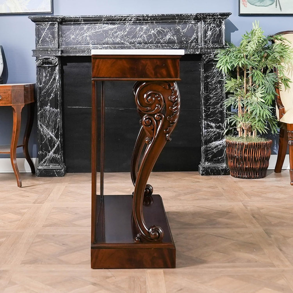 Mahogany Marble Top Console C126