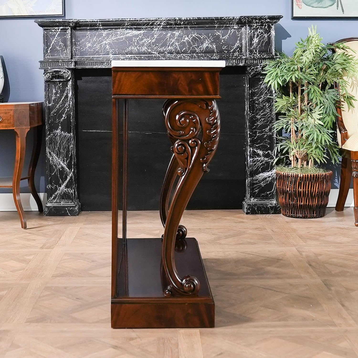 Mahogany Marble Top Console C126