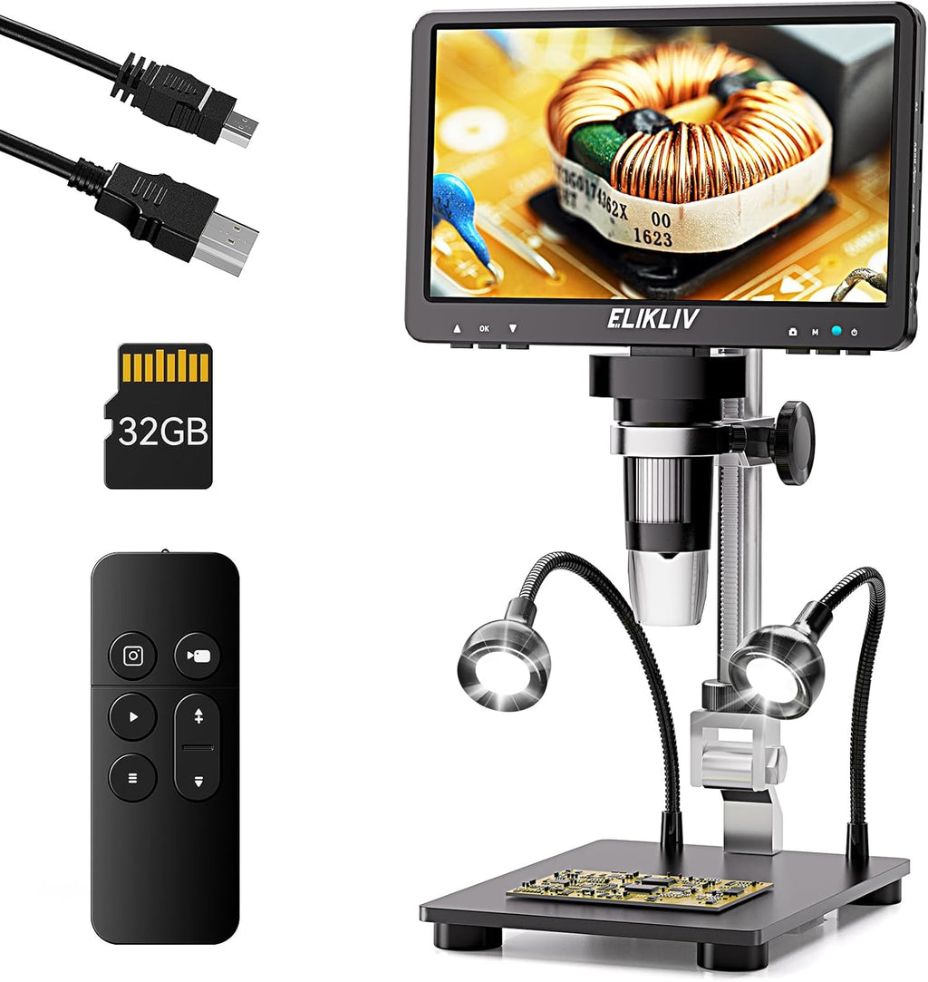 7" HDMI Digital Microscope, 1200X, 1080P, 16MP, IPS Screen, 10 LED Lights I56013