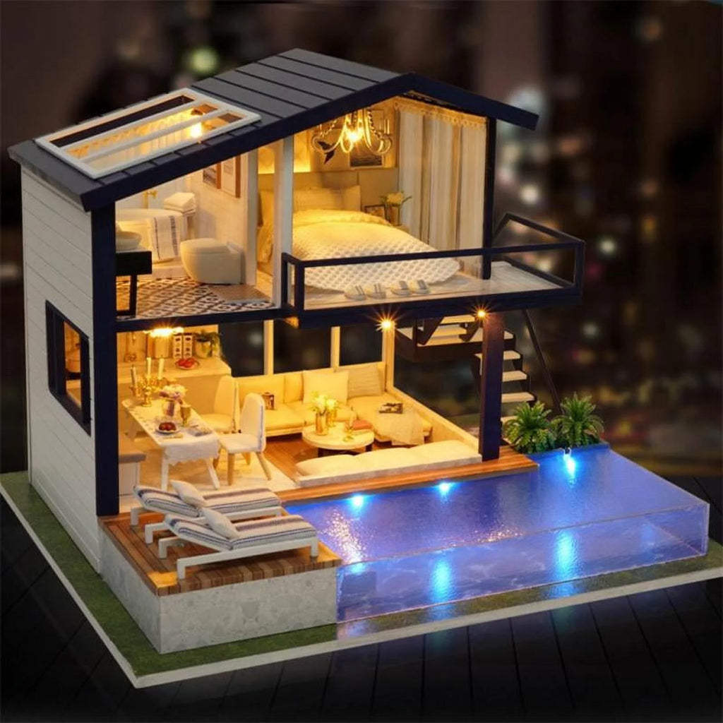 Miniature Dollhouse with LED Light, Swimming Z9172