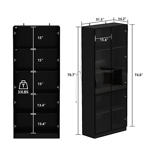 Black Glass Door Cabinet with 4 Shelves and 2 Drawers J87970