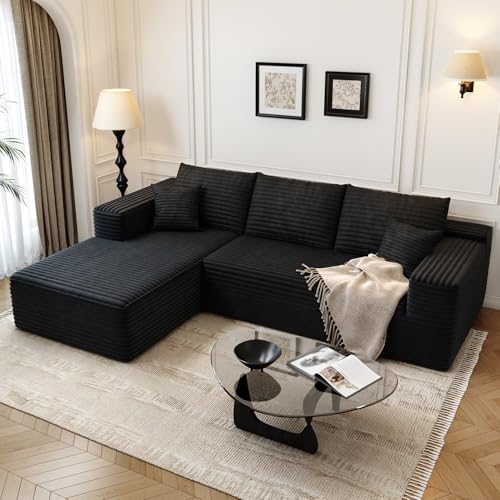 Black Left Facing Chaise Modular Sectional Sofa with Ottoman W363042