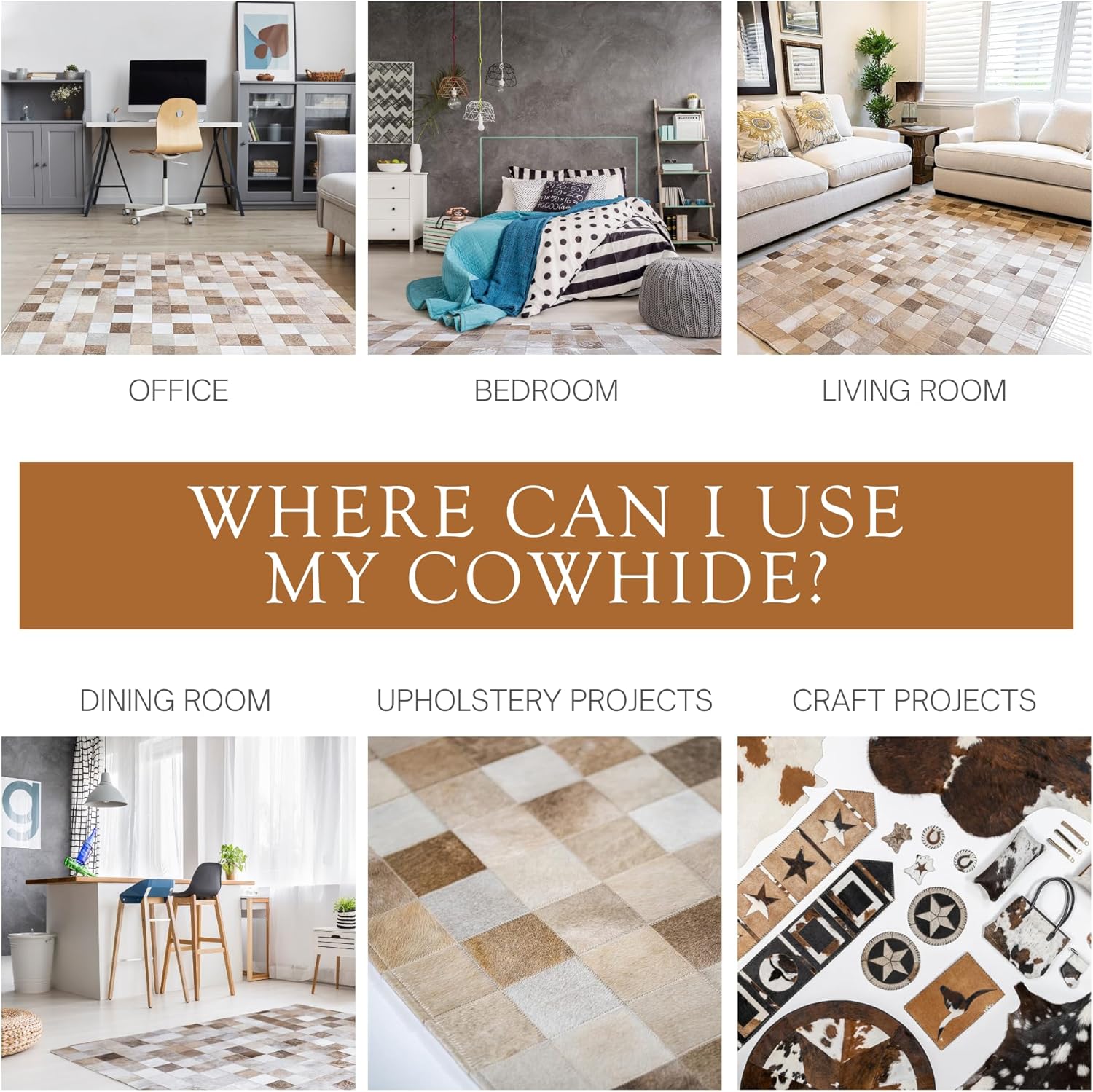 100% Genuine Patchwork Cowhide Rug - Taupe-Champagne, Medium (4x6 Ft.) F466