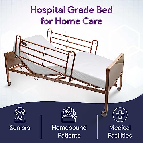36" x 80" Adjustable Height Electric Hospital Bed with Foam Mattress and Half Rails A837