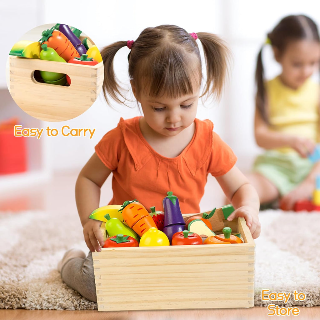 Velcro Fruit and Veggies Cutting Set Wooden Play Food S328